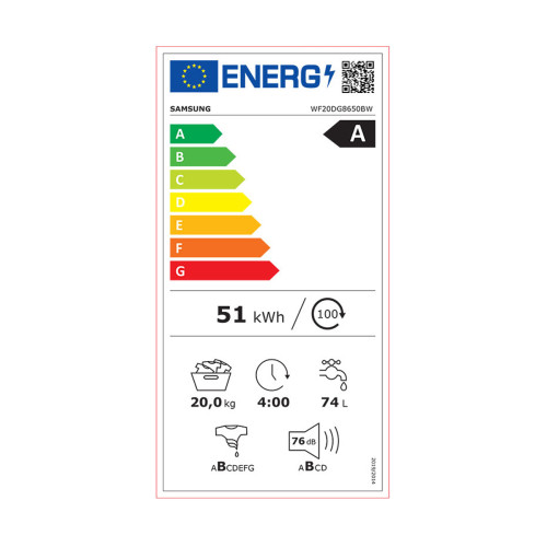 Πλυντήριο Ρούχων Samsung 20Kg WF20DG8650BWU4 (ατμού με Wi-Fi) Πλυντήριο Ρούχων Samsung 20Kg WF20DG8650BWU4 (ατμού με Wi-Fi)