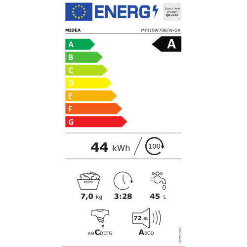 Midea MF110W70B/W Πλυντήριο Ρούχων 7kg 1200rpm A Midea MF110W70B/W Πλυντήριο Ρούχων 7kg 1200rpm A