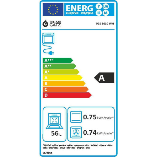 Thermogatz TGS 3610 WH TURBO Κουζίνα Μικτή 60cm με Ηλεκτρικό Φούρνο 60Lt & Εστίες Αερίου Thermogatz TGS 3610 WH TURBO Κουζίνα Μικτή 60cm με Ηλεκτρικό Φούρνο 60Lt & Εστίες Αερίου
