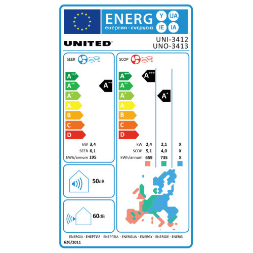 United UNI-3412 SET SPLIT Κλιματιστικό Inverter 12000 BTU A++/A+ με WiFi United UNI-3412 SET SPLIT Κλιματιστικό Inverter 12000 BTU A++/A+ με WiFi