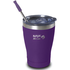 Θερμός Ποτήρι Με Ανοξείδωτο Καλαμάκι 360ml "We Care" Nava Μωβ 10-262-092