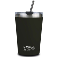 Nava 10-262-114 Ποτήρι Θερμός Ανοξείδωτο 450ml Μαύρο με Καλαμάκι