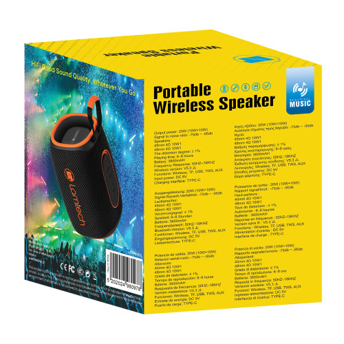 Lamtech LAM980978 Ηχείο Bluetooth 20W με Διάρκεια Μπαταρίας έως 8 ώρες Black Orange Lamtech LAM980978 Ηχείο Bluetooth 20W με Διάρκεια Μπαταρίας έως 8 ώρες Black Orange